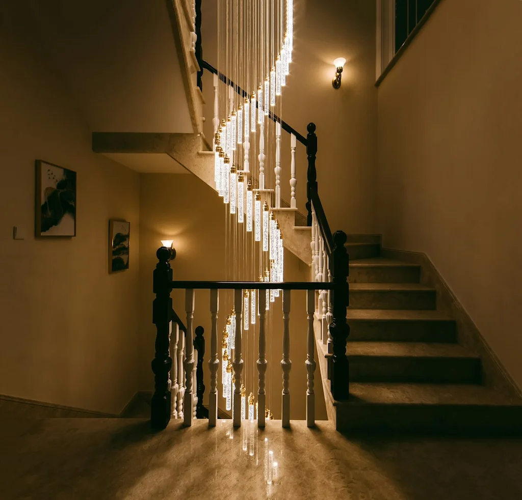 brown and black stairs - top lighting for streaming